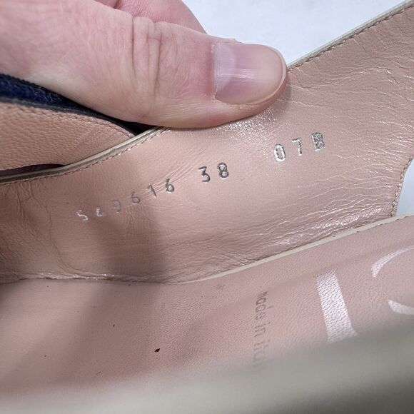 Gucci Malaga Kid Cream Web Stripe Horsebit Low Kitten Heel Slingback Pumps EU 38 - Picture 9 of 11